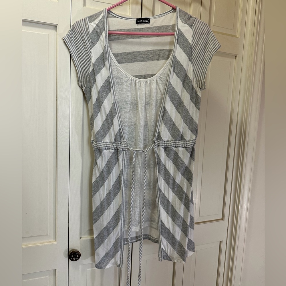 Wet Seal White and Gray Striped Blouse size Large